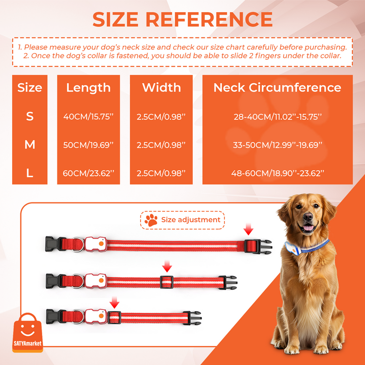 LED Dog Collar| USB Rechargeable, Waterproof Pet Collar with 3 Light Modes, Reflective Strips, Adjustable Sizes (S/M/L) Safety Night Walking Collar