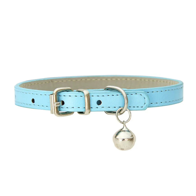 Adjustable Faux Leather | Pet Collar with Bell | Soft & Stylish for Small Dogs/Cats