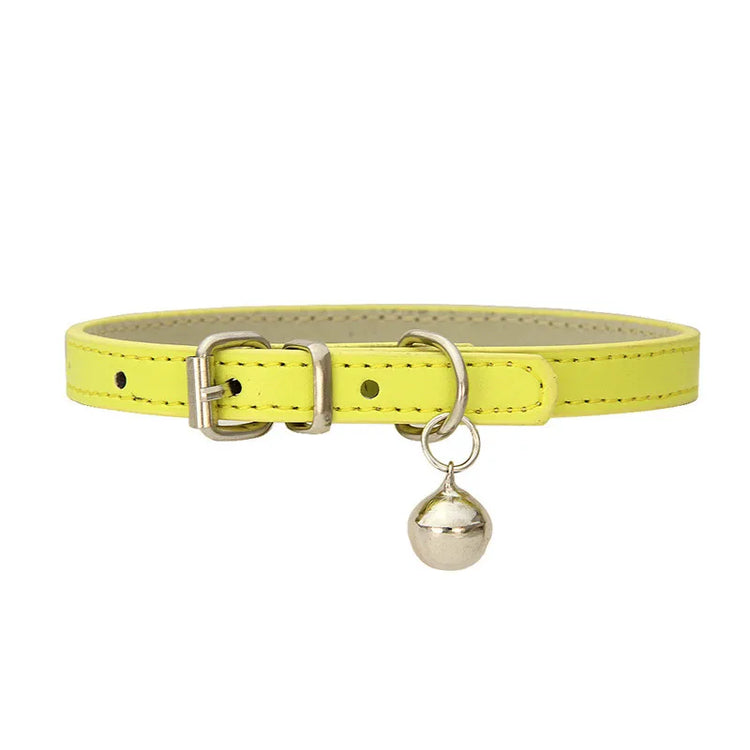 Adjustable Faux Leather | Pet Collar with Bell | Soft & Stylish for Small Dogs/Cats