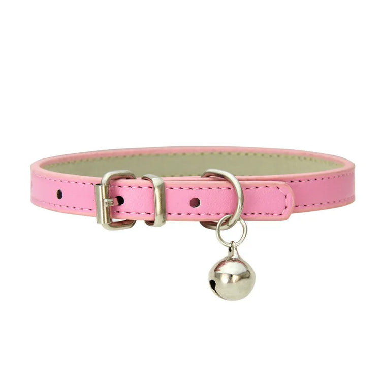 Adjustable Faux Leather | Pet Collar with Bell | Soft & Stylish for Small Dogs/Cats