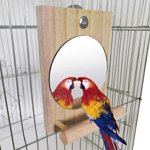 Bird Mirror Toy with Perch | Hanging Parrot Wooden Perch Stand Toys | Easy Install Bird Cage Accessories for Cockatiels Conures
