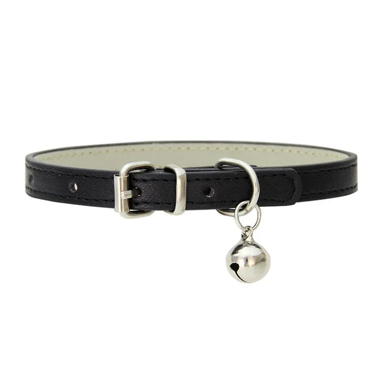 Adjustable Faux Leather | Pet Collar with Bell | Soft & Stylish for Small Dogs/Cats