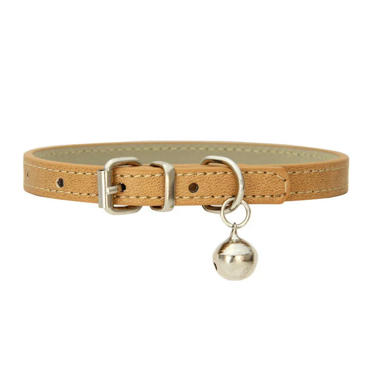 Adjustable Faux Leather | Pet Collar with Bell | Soft & Stylish for Small Dogs/Cats