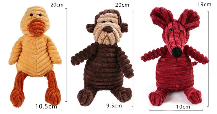Corduroy Dog Toys – Animal Plush Squeaky Chew Toys for Small and Large Dogs