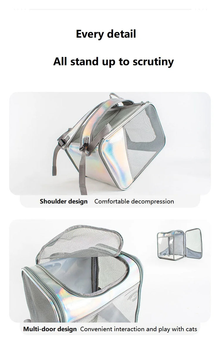 Pet Cat Carrier Backpack | Transparent Laser Shoulder Bag for Small Dogs/Cats (7KG Capacity)