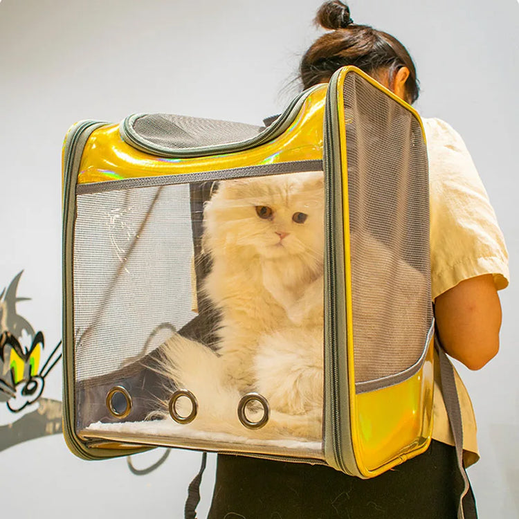 Pet Cat Carrier Backpack | Transparent Laser Shoulder Bag for Small Dogs/Cats (7KG Capacity)