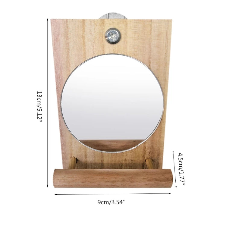 Bird Mirror Toy with Perch | Hanging Parrot Wooden Perch Stand Toys | Easy Install Bird Cage Accessories for Cockatiels Conures