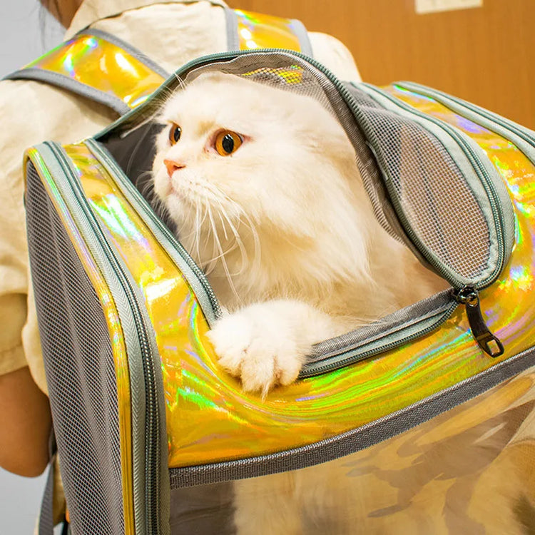 Pet Cat Carrier Backpack | Transparent Laser Shoulder Bag for Small Dogs/Cats (7KG Capacity)