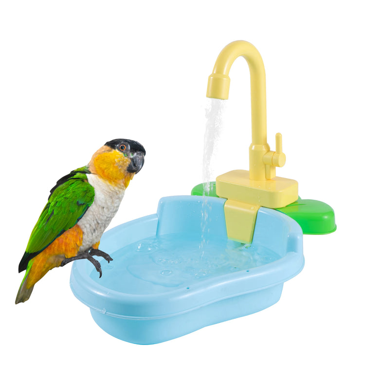 Parrot Bath Basin | Automatic Bird Bathtub with Faucet | Pet Bird Shower Bowl for Cage | Bird Toy for Parrots & Small Pets