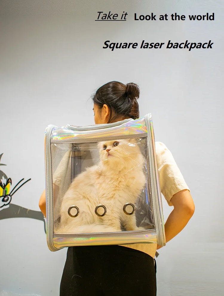 Pet Cat Carrier Backpack | Transparent Laser Shoulder Bag for Small Dogs/Cats (7KG Capacity)