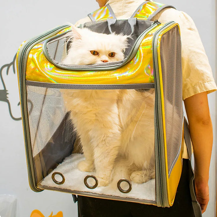 Pet Cat Carrier Backpack | Transparent Laser Shoulder Bag for Small Dogs/Cats (7KG Capacity)