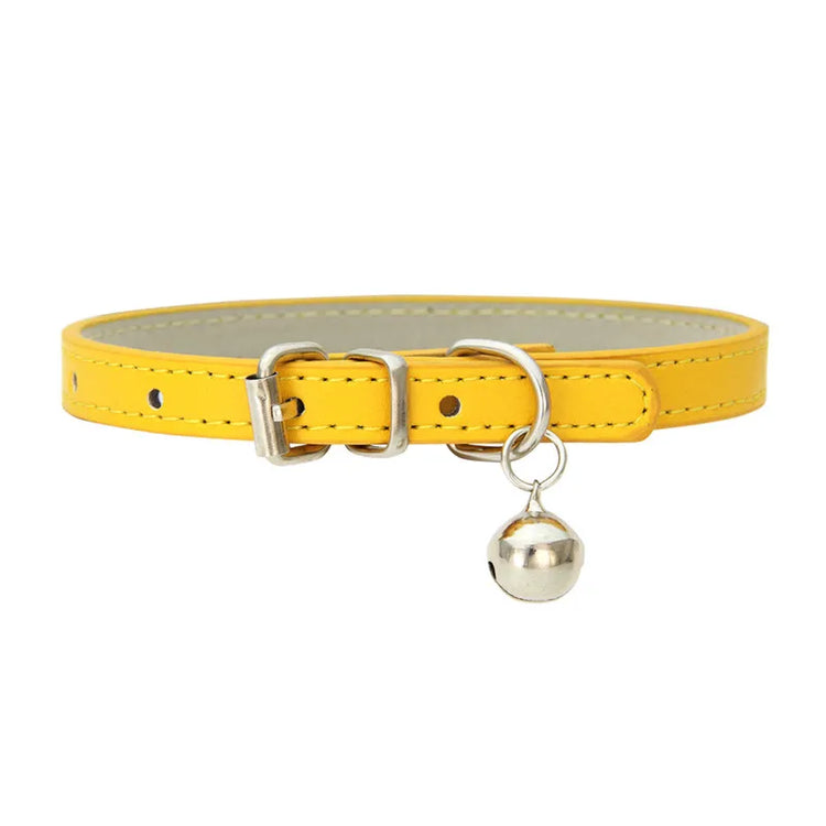 Adjustable Faux Leather | Pet Collar with Bell | Soft & Stylish for Small Dogs/Cats