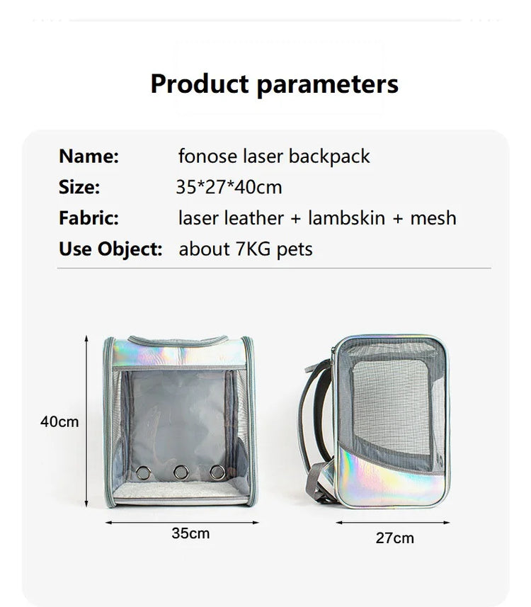 Pet Cat Carrier Backpack | Transparent Laser Shoulder Bag for Small Dogs/Cats (7KG Capacity)