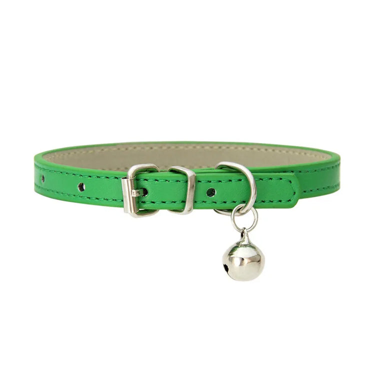 Adjustable Faux Leather | Pet Collar with Bell | Soft & Stylish for Small Dogs/Cats