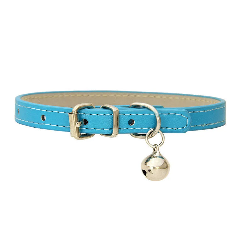Adjustable Faux Leather | Pet Collar with Bell | Soft & Stylish for Small Dogs/Cats
