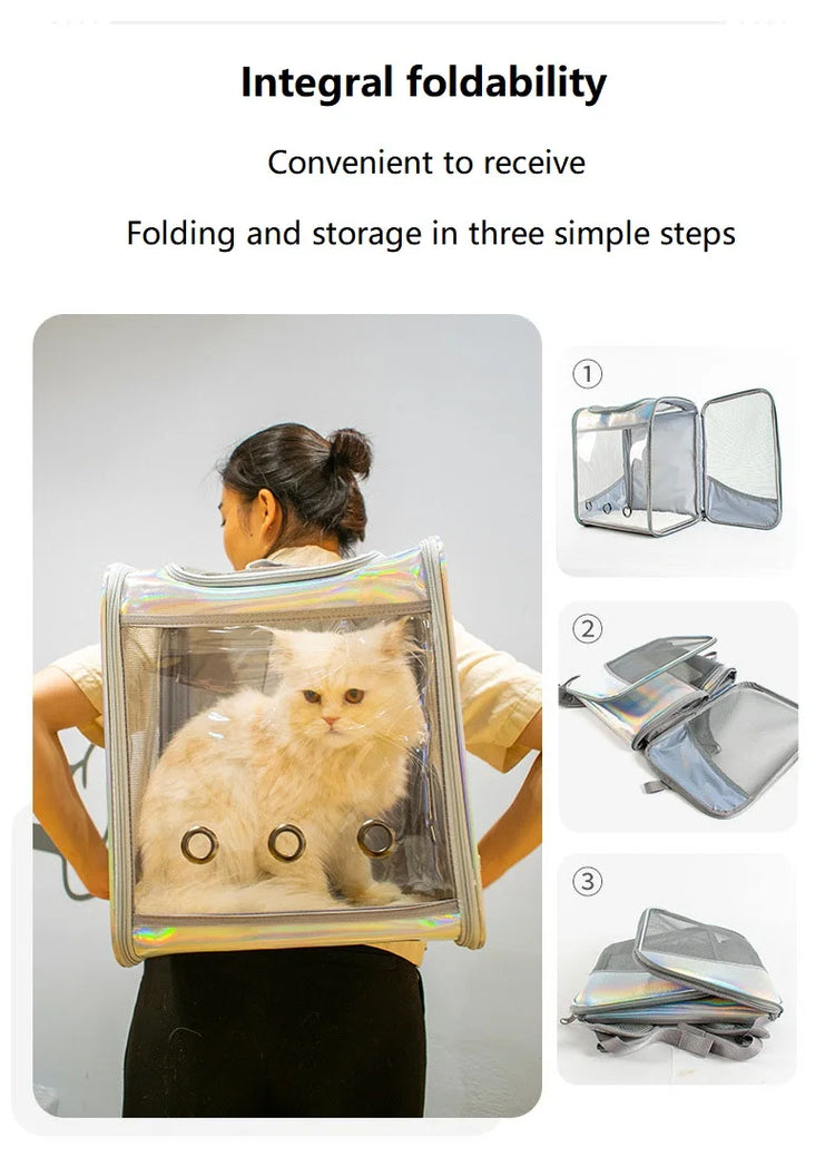 Pet Cat Carrier Backpack | Transparent Laser Shoulder Bag for Small Dogs/Cats (7KG Capacity)