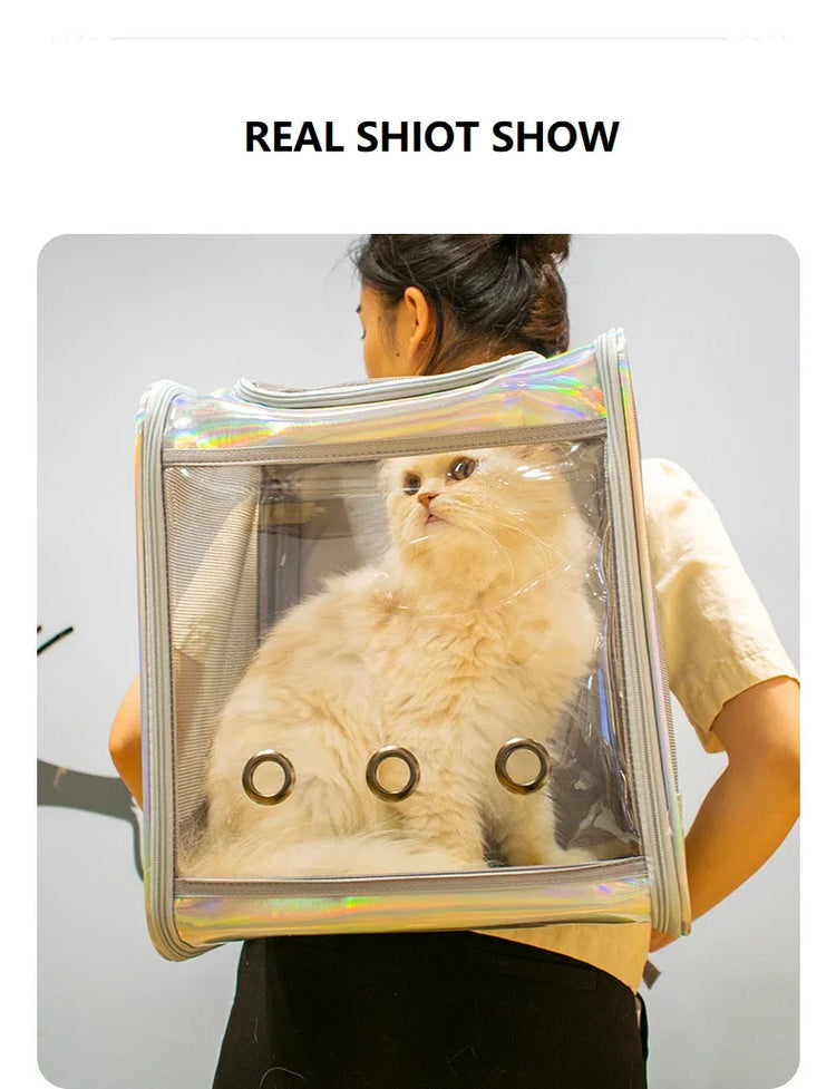 Pet Cat Carrier Backpack | Transparent Laser Shoulder Bag for Small Dogs/Cats (7KG Capacity)