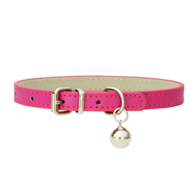 Adjustable Faux Leather | Pet Collar with Bell | Soft & Stylish for Small Dogs/Cats