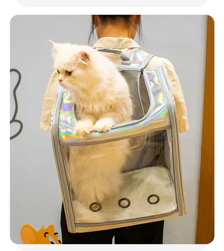 Pet Cat Carrier Backpack | Transparent Laser Shoulder Bag for Small Dogs/Cats (7KG Capacity)