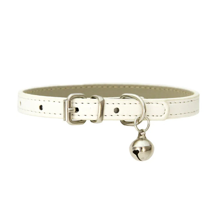 Adjustable Faux Leather | Pet Collar with Bell | Soft & Stylish for Small Dogs/Cats