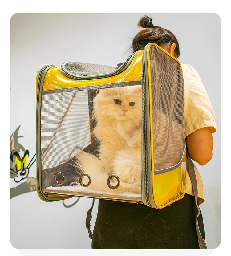 Pet Cat Carrier Backpack | Transparent Laser Shoulder Bag for Small Dogs/Cats (7KG Capacity)