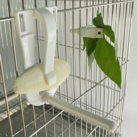 Bird Food Holder Clip | Parrot Cage Feeding Tool | Fruit & Cuttlebone Clamp for Birds & Rodents | White Plastic Pin Clip