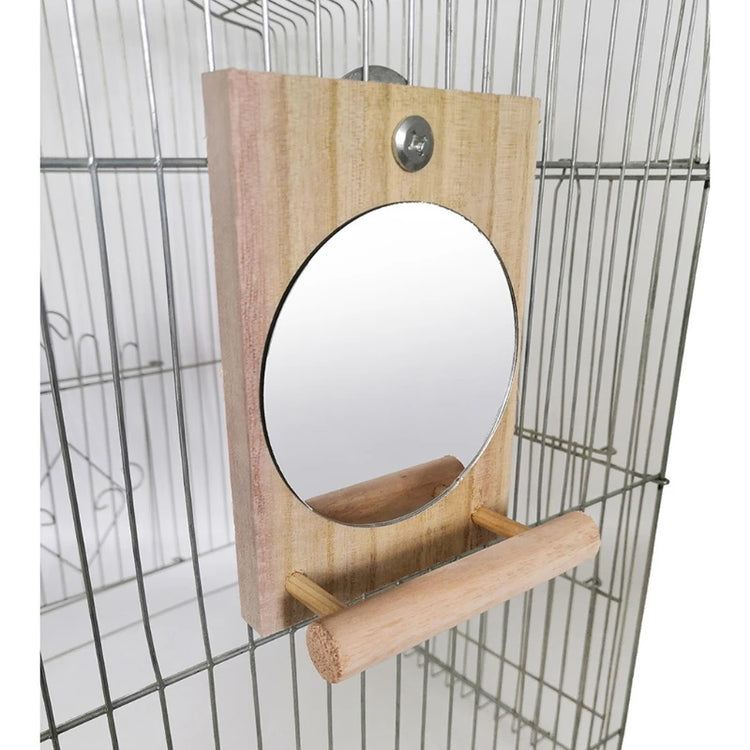Bird Mirror Toy with Perch | Hanging Parrot Wooden Perch Stand Toys | Easy Install Bird Cage Accessories for Cockatiels Conures