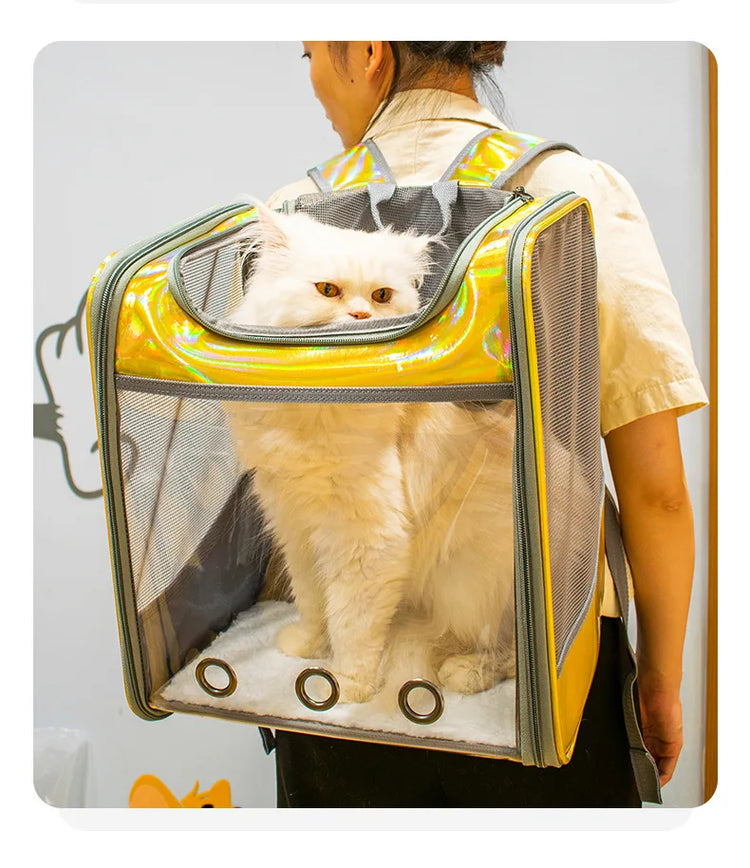 Pet Cat Carrier Backpack | Transparent Laser Shoulder Bag for Small Dogs/Cats (7KG Capacity)