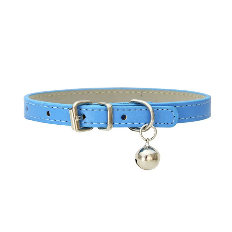 Adjustable Faux Leather | Pet Collar with Bell | Soft & Stylish for Small Dogs/Cats
