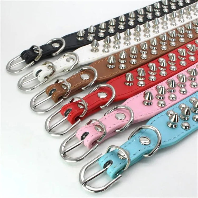 Anti-Bite Spiked Leather Dog Collar – Padded Studded Collar for Small, Medium & Large Breeds