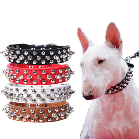 Anti-Bite Spiked Leather Dog Collar – Padded Studded Collar for Small, Medium & Large Breeds