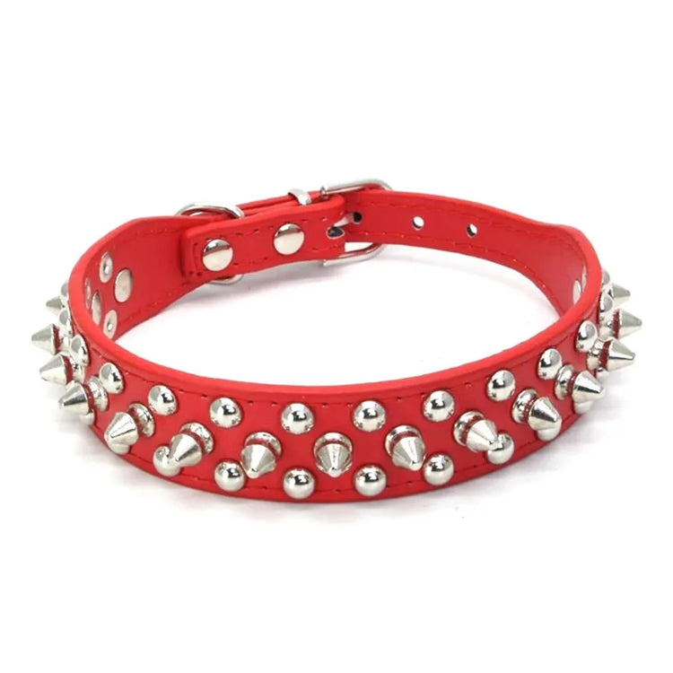 Anti-Bite Spiked Leather Dog Collar – Padded Studded Collar for Small, Medium & Large Breeds