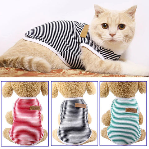 Classic Striped Cat Vest Shirt | Lightweight Summer Pet Clothes For Cats/Small Dogs