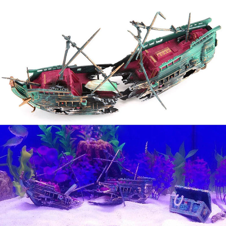 Split Shipwreck Aquarium Ornament – Resin Sunken Boat Decoration with Air Aerobic Feature