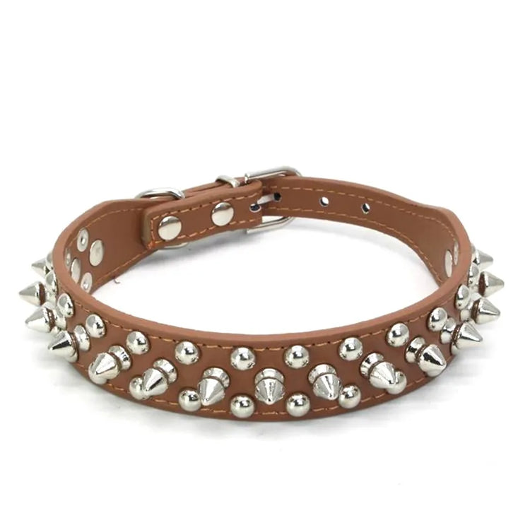 Anti-Bite Spiked Leather Dog Collar – Padded Studded Collar for Small, Medium & Large Breeds