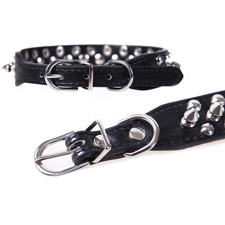 Anti-Bite Spiked Leather Dog Collar – Padded Studded Collar for Small, Medium & Large Breeds