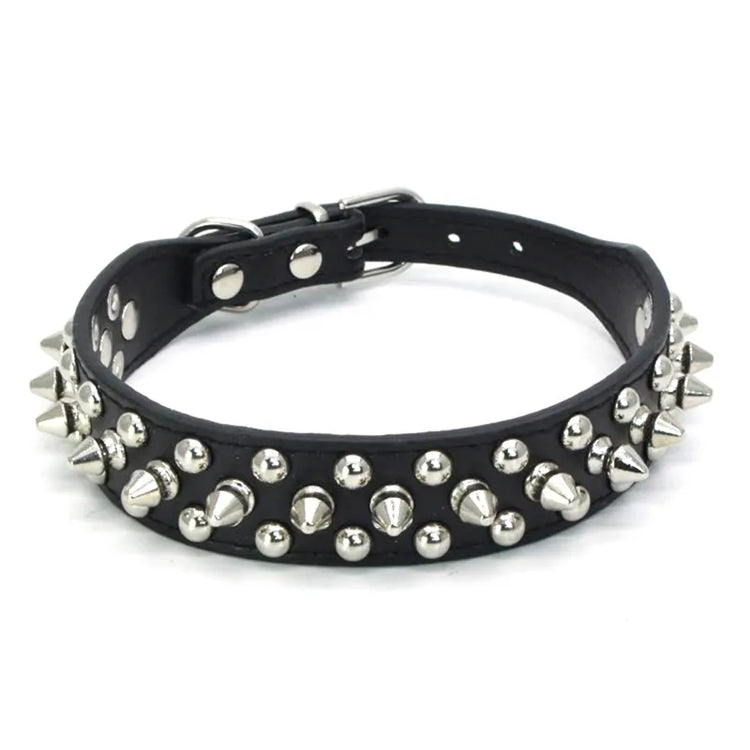 Anti-Bite Spiked Leather Dog Collar – Padded Studded Collar for Small, Medium & Large Breeds