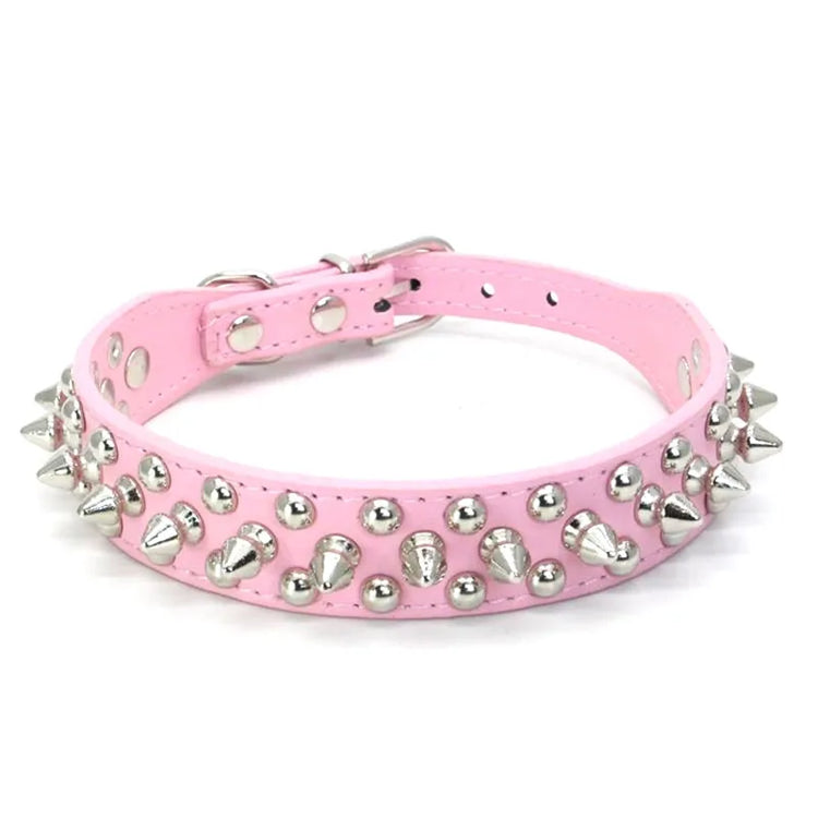 Anti-Bite Spiked Leather Dog Collar – Padded Studded Collar for Small, Medium & Large Breeds