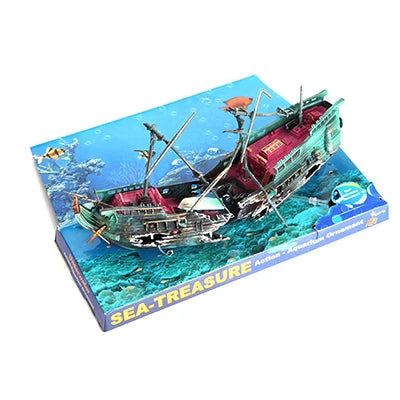 Split Shipwreck Aquarium Ornament – Resin Sunken Boat Decoration with Air Aerobic Feature