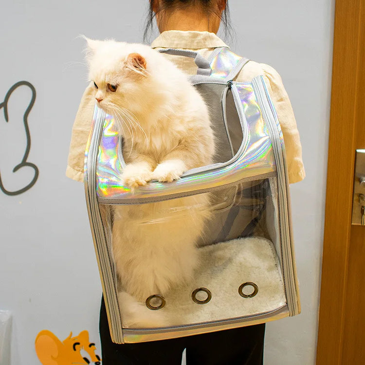 Pet Cat Carrier Backpack | Transparent Laser Shoulder Bag for Small Dogs/Cats (7KG Capacity)