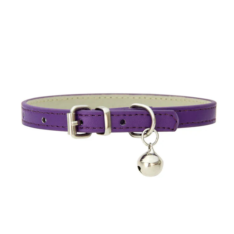 Adjustable Faux Leather | Pet Collar with Bell | Soft & Stylish for Small Dogs/Cats
