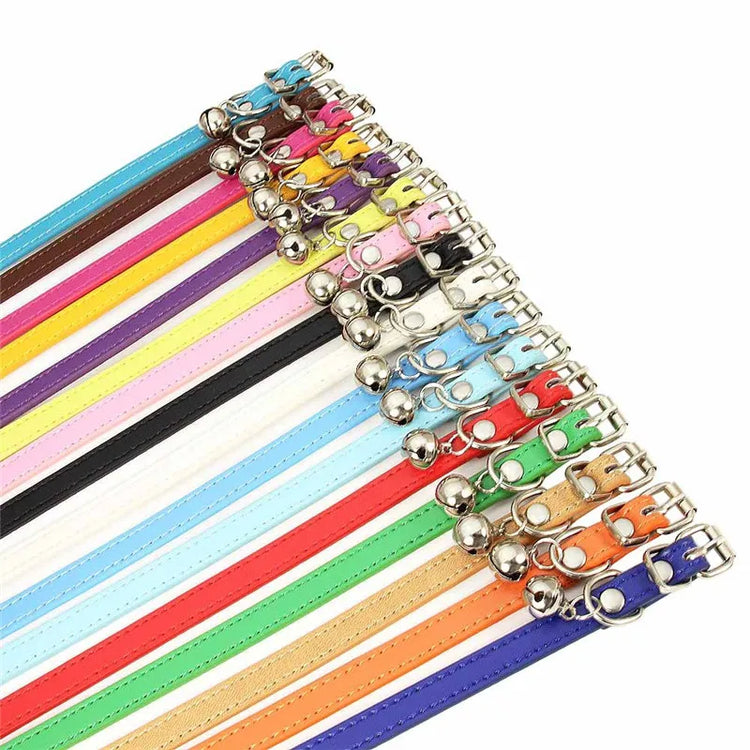 Adjustable Faux Leather | Pet Collar with Bell | Soft & Stylish for Small Dogs/Cats
