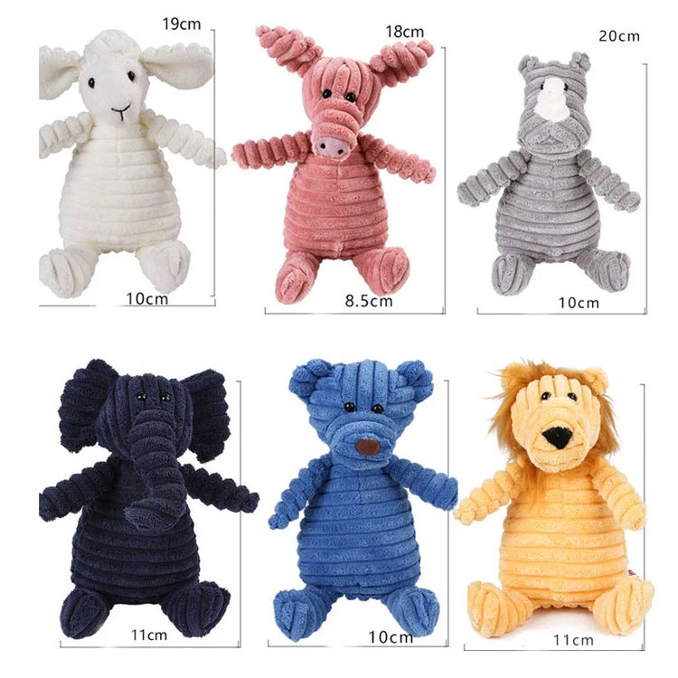 Corduroy Dog Toys – Animal Plush Squeaky Chew Toys for Small and Large Dogs