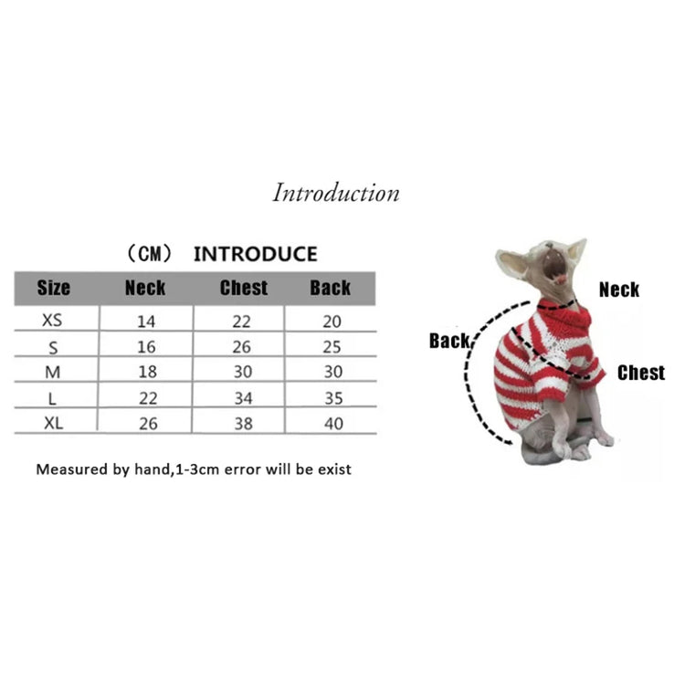 Striped Knitted Cat Clothes for Sphynx | Warm Vest for Hairless Cats | Autumn/Winter Outfit (XS–XL)