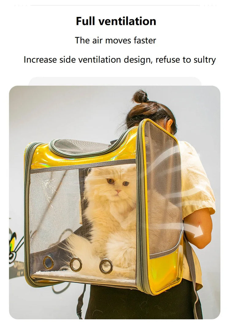 Pet Cat Carrier Backpack | Transparent Laser Shoulder Bag for Small Dogs/Cats (7KG Capacity)