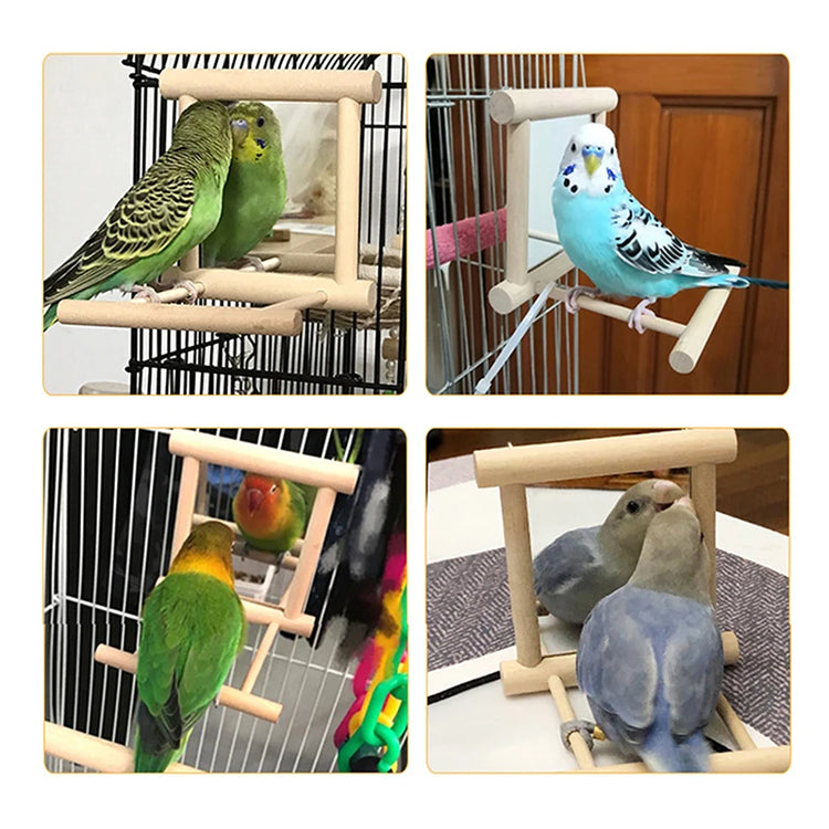 Bird Mirror with Perch | Parrot Toy Stand for Cage | Bird Toy for Parakeets, Cockatiels