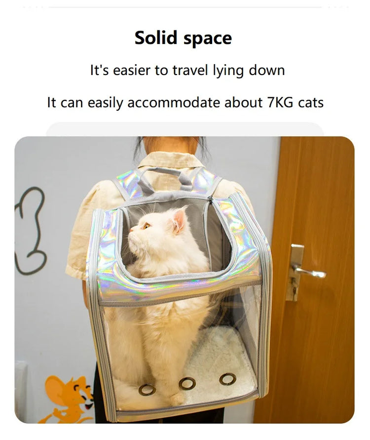 Pet Cat Carrier Backpack | Transparent Laser Shoulder Bag for Small Dogs/Cats (7KG Capacity)