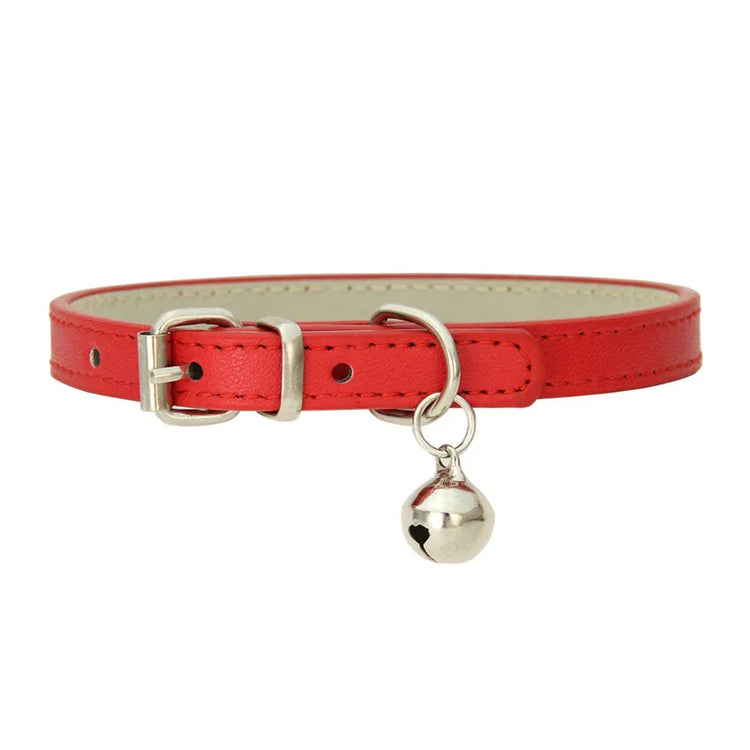 Adjustable Faux Leather | Pet Collar with Bell | Soft & Stylish for Small Dogs/Cats