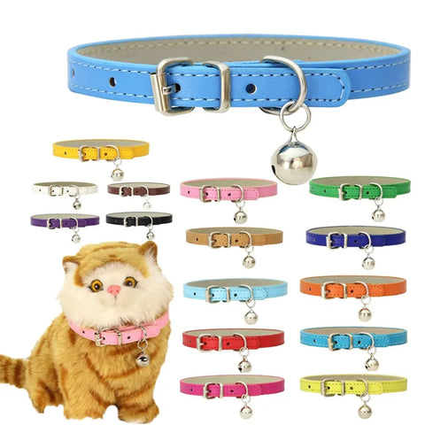 Adjustable Faux Leather | Pet Collar with Bell | Soft & Stylish for Small Dogs/Cats