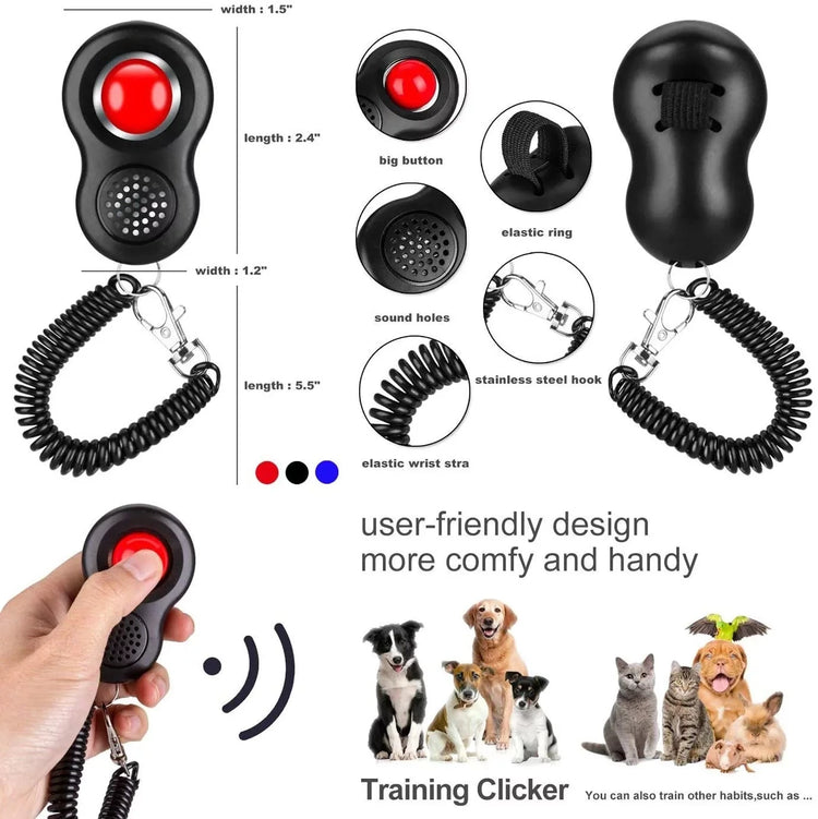 Pet Training Clicker with Finger Loop & Wrist Band – Humane Trainer for Dogs/Cats